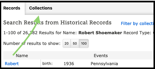 after you get results, click on the tab called "collections"