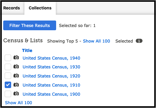 click on the census you want to search