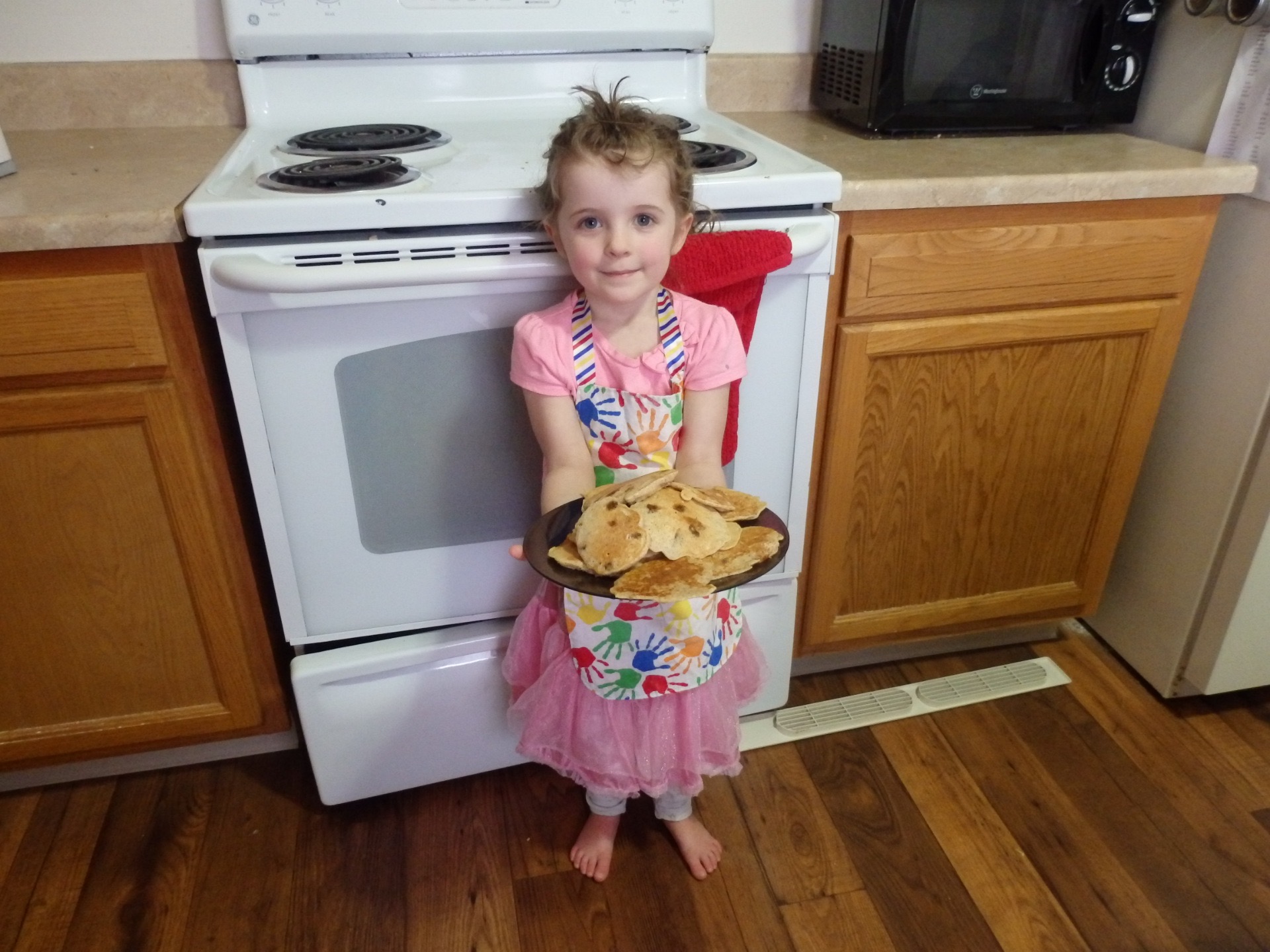 Heidi with her stack of pancakes