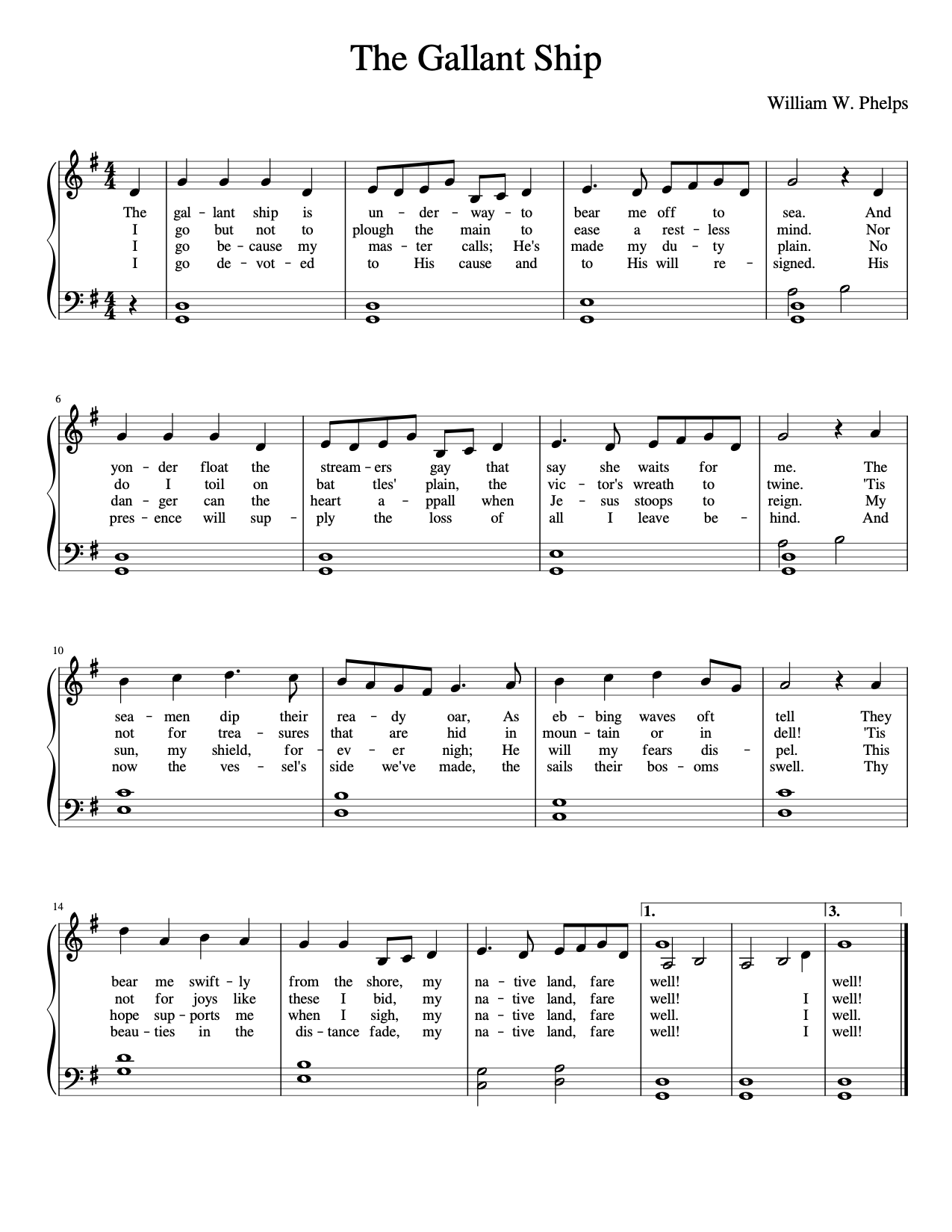 a pdf of a sheet of music for the song "The Gallant Ship"